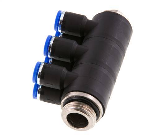 8mm x G1/2'' 6-way Manifold Push-in Fitting with Male Threads Brass/PA 66 NBR Rotatable