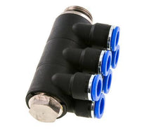 10mm x G1/2'' 6-way Manifold Push-in Fitting with Male Threads Brass/PA 66 NBR Rotatable