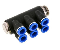 10mm x G1/2'' 6-way Manifold Push-in Fitting with Male Threads Brass/PA 66 NBR Rotatable