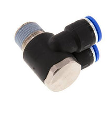 10mm x R3/8'' Double 90deg Elbow Push-in Fitting with Male Threads Brass/PA 66 NBR Rotatable