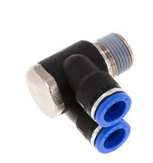 10mm x R3/8'' Double 90deg Elbow Push-in Fitting with Male Threads Brass/PA 66 NBR Rotatable
