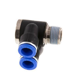 10mm x R3/8'' Double 90deg Elbow Push-in Fitting with Male Threads Brass/PA 66 NBR Rotatable