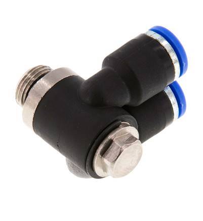 6mm x G1/8'' Double 90deg Elbow Push-in Fitting with Male Threads Brass/PA 66 NBR Rotatable [2 Pieces]