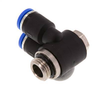 8mm x G1/4'' Double 90deg Elbow Push-in Fitting with Male Threads Brass/PA 66 NBR Rotatable