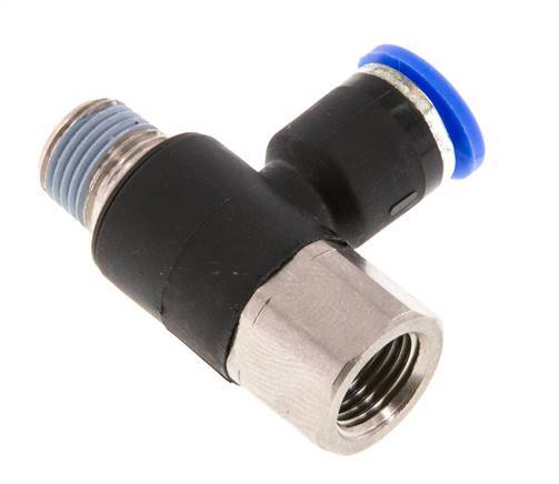 6mm x R1/8'' Elbow Push-in Fitting with Male-Female Threads Brass/PA 66 NBR Rotatable [2 Pieces]