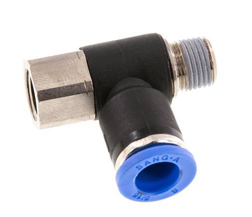 8mm x R1/8'' Elbow Push-in Fitting with Male-Female Threads Brass/PA 66 NBR Rotatable [2 Pieces]