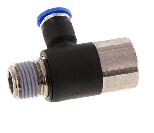 6mm x R1/4'' Elbow Push-in Fitting with Male-Female Threads Brass/PA 66 NBR Rotatable [2 Pieces]
