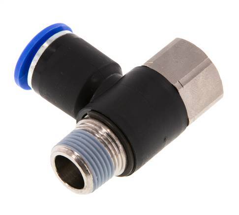 12mm x R3/8'' Elbow Push-in Fitting with Male-Female Threads Brass/PA 66 NBR Rotatable