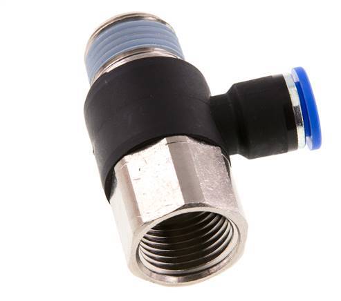10mm x R1/2'' Elbow Push-in Fitting with Male-Female Threads Brass/PA 66 NBR Rotatable