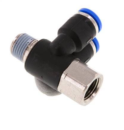 6mm x R1/8'' Double 90deg Elbow Push-in Fitting with Male-Female Threads Brass/PA 66 NBR Rotatable [2 Pieces]