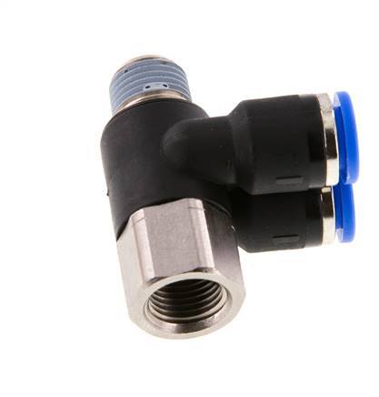 6mm x R1/8'' Double 90deg Elbow Push-in Fitting with Male-Female Threads Brass/PA 66 NBR Rotatable [2 Pieces]