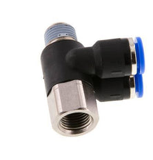 6mm x R1/8'' Double 90deg Elbow Push-in Fitting with Male-Female Threads Brass/PA 66 NBR Rotatable [2 Pieces]