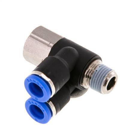 6mm x R1/8'' Double 90deg Elbow Push-in Fitting with Male-Female Threads Brass/PA 66 NBR Rotatable [2 Pieces]