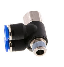 6mm x R1/8'' Double 90deg Elbow Push-in Fitting with Male-Female Threads Brass/PA 66 NBR Rotatable [2 Pieces]