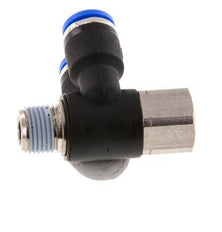 6mm x R1/8'' Double 90deg Elbow Push-in Fitting with Male-Female Threads Brass/PA 66 NBR Rotatable [2 Pieces]