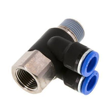 10mm x R3/8'' Double 90deg Elbow Push-in Fitting with Male-Female Threads Brass/PA 66 NBR Rotatable