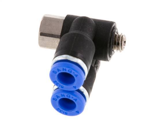 4mm x M 5 Double 90deg Elbow Push-in Fitting with Male-Female Threads Brass/PA 66 NBR Rotatable [2 Pieces]