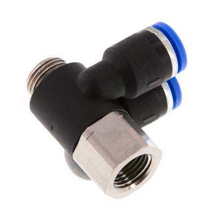 6mm x G1/8'' Double 90deg Elbow Push-in Fitting with Male-Female Threads Brass/PA 66 NBR Rotatable [2 Pieces]