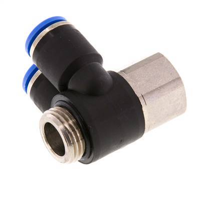 12mm x G1/2'' Double 90deg Elbow Push-in Fitting with Male-Female Threads Brass/PA 66 NBR Rotatable