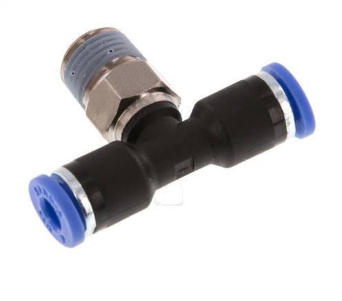 4mm x R1/8'' Inline Tee Push-in Fitting with Male Threads Brass/PA 66 NBR Rotatable [2 Pieces]
