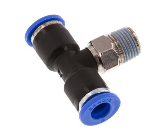 6mm x R1/8'' Inline Tee Push-in Fitting with Male Threads Brass/PA 66 NBR Rotatable [2 Pieces]