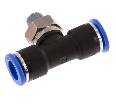 10mm x R1/8'' Inline Tee Push-in Fitting with Male Threads Brass/PA 66 NBR Rotatable