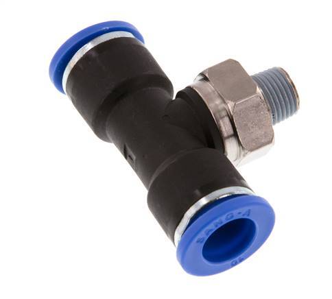 10mm x R1/8'' Inline Tee Push-in Fitting with Male Threads Brass/PA 66 NBR Rotatable