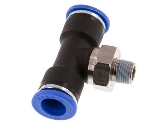 10mm x R1/8'' Inline Tee Push-in Fitting with Male Threads Brass/PA 66 NBR Rotatable