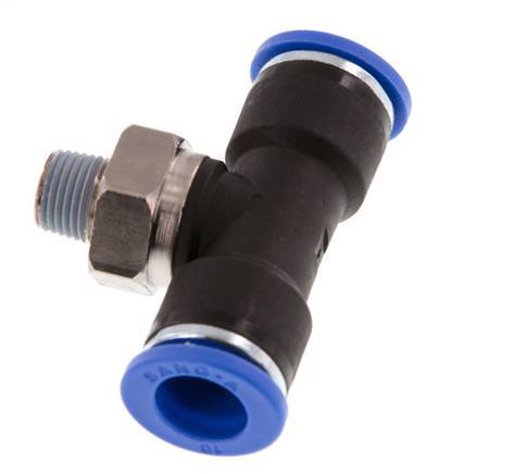 10mm x R1/8'' Inline Tee Push-in Fitting with Male Threads Brass/PA 66 NBR Rotatable