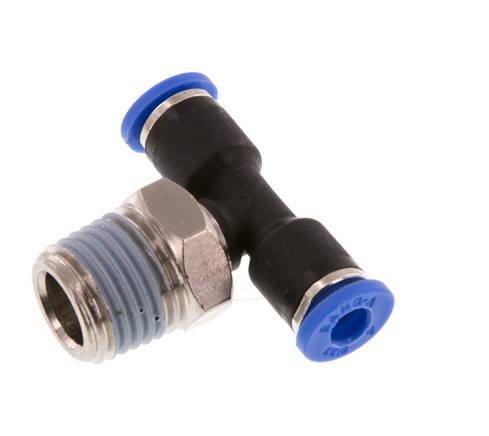 4mm x R1/4'' Inline Tee Push-in Fitting with Male Threads Brass/PA 66 NBR Rotatable [2 Pieces]