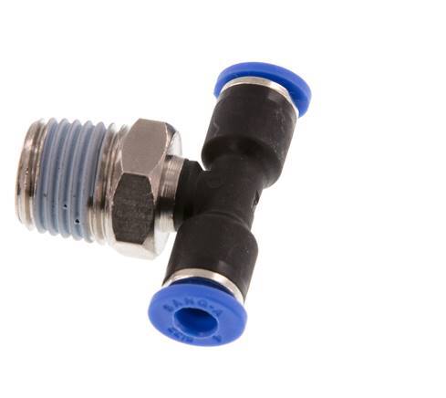4mm x R1/4'' Inline Tee Push-in Fitting with Male Threads Brass/PA 66 NBR Rotatable [2 Pieces]