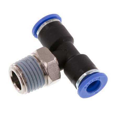 6mm x R1/4'' Inline Tee Push-in Fitting with Male Threads Brass/PA 66 NBR Rotatable [2 Pieces]
