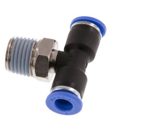 6mm x R1/4'' Inline Tee Push-in Fitting with Male Threads Brass/PA 66 NBR Rotatable [2 Pieces]