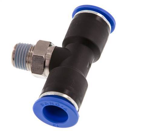 12mm x R1/4'' Inline Tee Push-in Fitting with Male Threads Brass/PA 66 NBR Rotatable