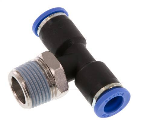 8mm x R3/8'' Inline Tee Push-in Fitting with Male Threads Brass/PA 66 NBR Rotatable [2 Pieces]