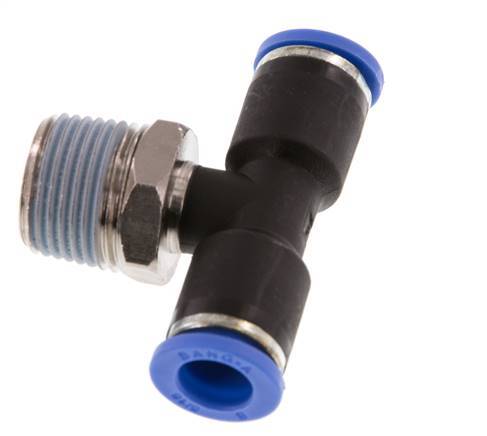 8mm x R3/8'' Inline Tee Push-in Fitting with Male Threads Brass/PA 66 NBR Rotatable [2 Pieces]