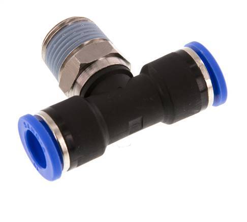 10mm x R3/8'' Inline Tee Push-in Fitting with Male Threads Brass/PA 66 NBR Rotatable