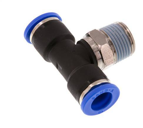 10mm x R3/8'' Inline Tee Push-in Fitting with Male Threads Brass/PA 66 NBR Rotatable