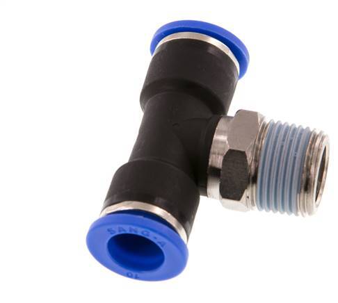 10mm x R3/8'' Inline Tee Push-in Fitting with Male Threads Brass/PA 66 NBR Rotatable