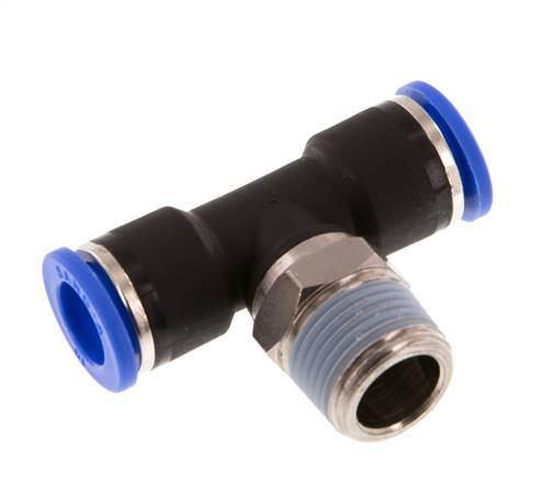 10mm x R3/8'' Inline Tee Push-in Fitting with Male Threads Brass/PA 66 NBR Rotatable