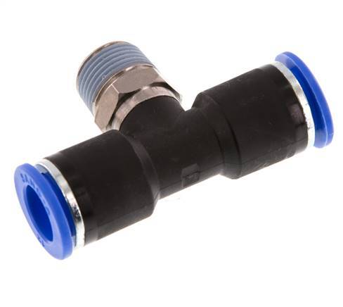 12mm x R3/8'' Inline Tee Push-in Fitting with Male Threads Brass/PA 66 NBR Rotatable