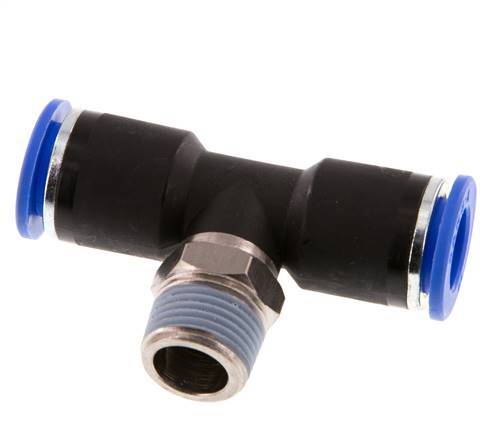 12mm x R3/8'' Inline Tee Push-in Fitting with Male Threads Brass/PA 66 NBR Rotatable