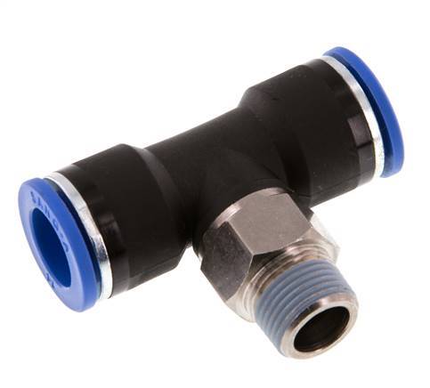 14mm x R3/8'' Inline Tee Push-in Fitting with Male Threads Brass/PA 66 NBR Rotatable
