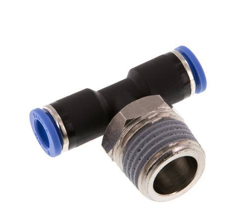 8mm x R1/2'' Inline Tee Push-in Fitting with Male Threads Brass/PA 66 NBR Rotatable