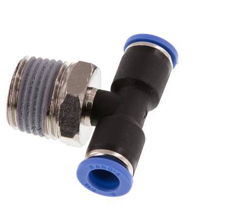 8mm x R1/2'' Inline Tee Push-in Fitting with Male Threads Brass/PA 66 NBR Rotatable