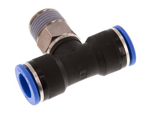 14mm x R1/2'' Inline Tee Push-in Fitting with Male Threads Brass/PA 66 NBR Rotatable