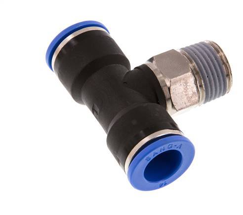 14mm x R1/2'' Inline Tee Push-in Fitting with Male Threads Brass/PA 66 NBR Rotatable