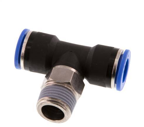 14mm x R1/2'' Inline Tee Push-in Fitting with Male Threads Brass/PA 66 NBR Rotatable