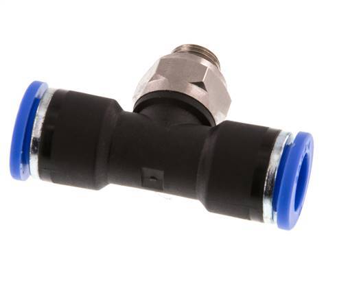10mm x G1/8'' Inline Tee Push-in Fitting with Male Threads Brass/PA 66 NBR Rotatable