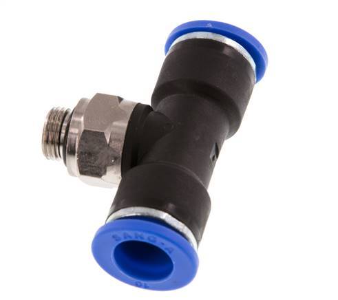 10mm x G1/8'' Inline Tee Push-in Fitting with Male Threads Brass/PA 66 NBR Rotatable